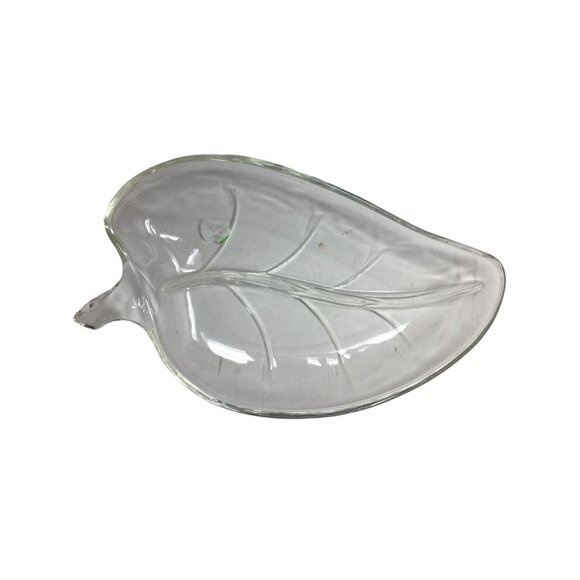 Vintage Leaf Shaped Cut Glass Serving Tray/Bowl - about 9.5'' by 5.5'' - Picture 1 of 7